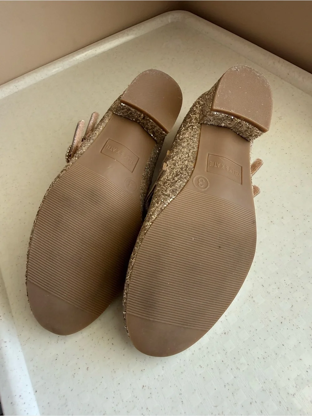Kelly & Katie Gold Glitter Double-Strap Mary Jane Dress Shoes